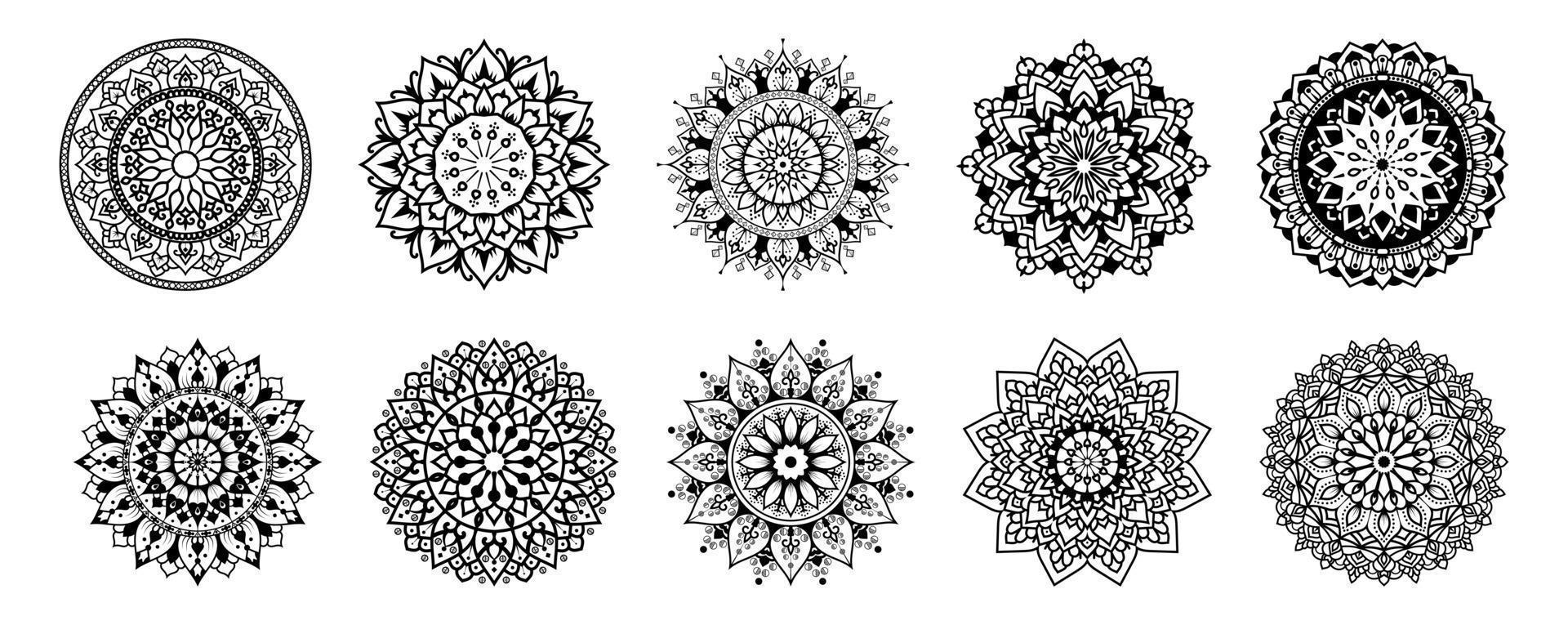 Mandala ornament collection with different shapes, Mandala coloring book Bundle, mandala bundle background black and white design vector