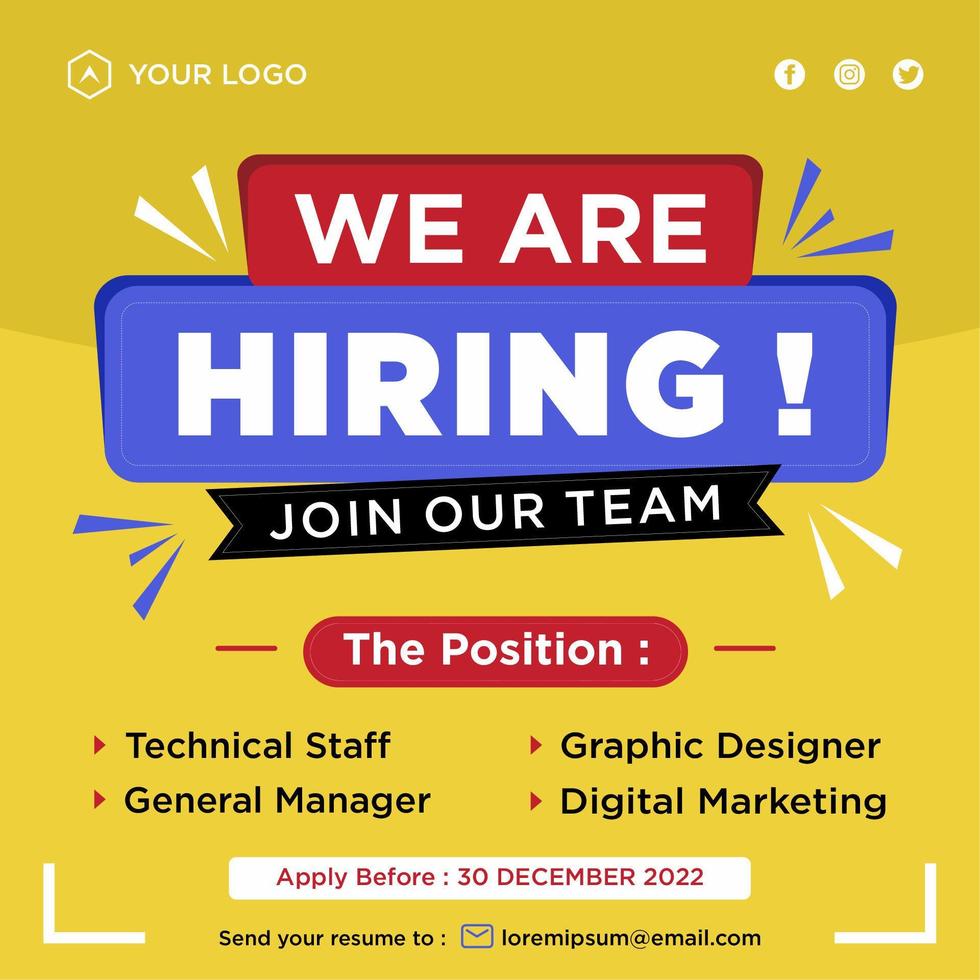 We are hiring social media post promotion vector