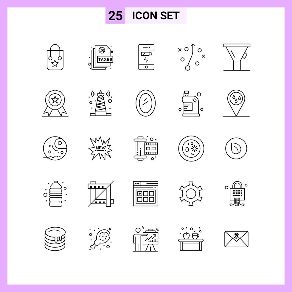 25 Icons in Line Style. Outline Symbols on White Background. Creative Vector Signs for Web mobile and Print.