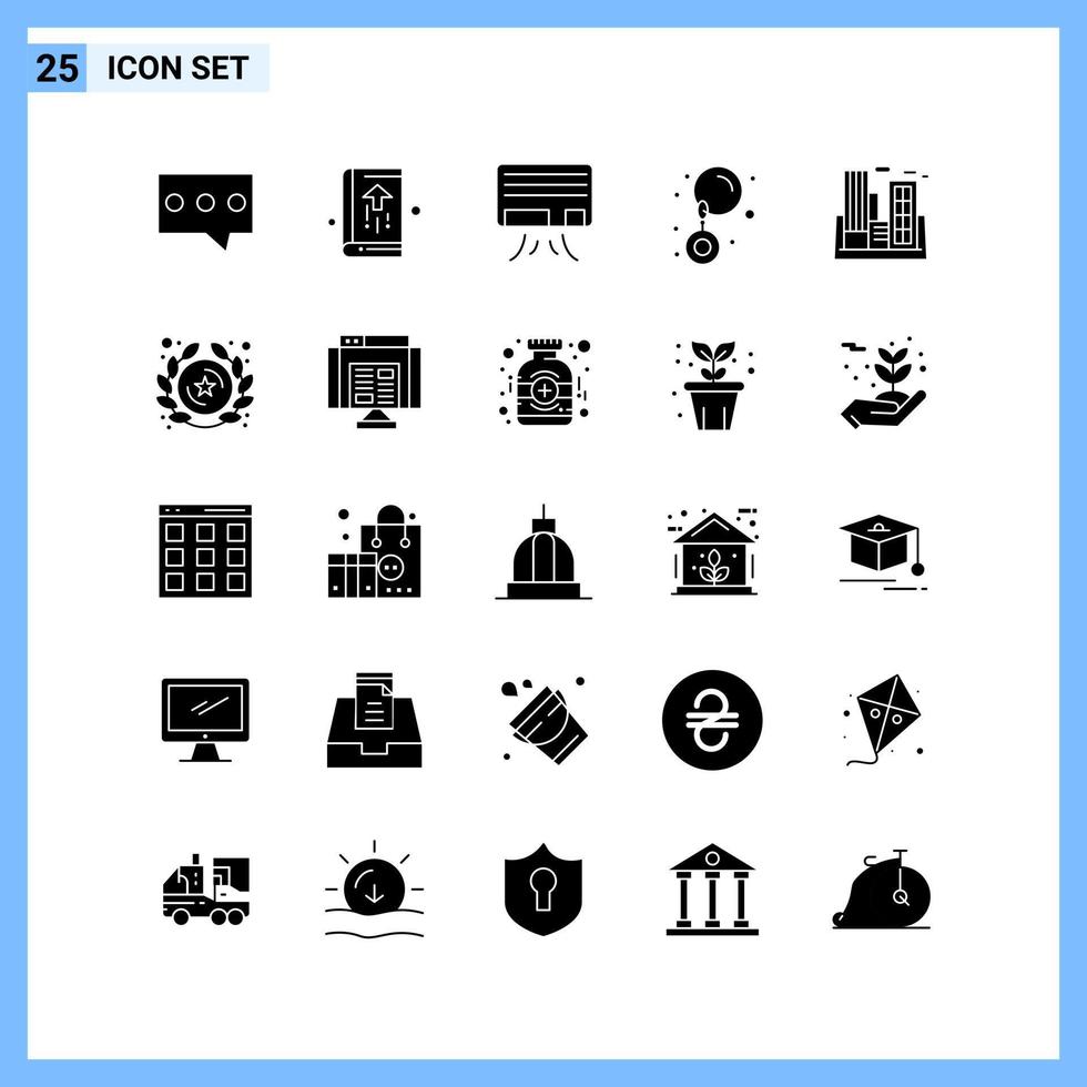 25 iconos. símbolos de glifos creativos de estilo sólido. signo de icono sólido negro aislado sobre fondo blanco. vector