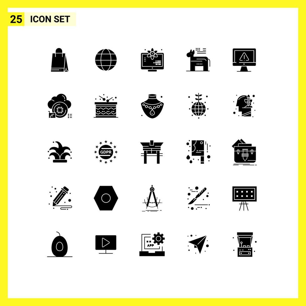 Modern Set of 25 Solid Glyphs Pictograph of internet data science computer political Editable Vector Design Elements