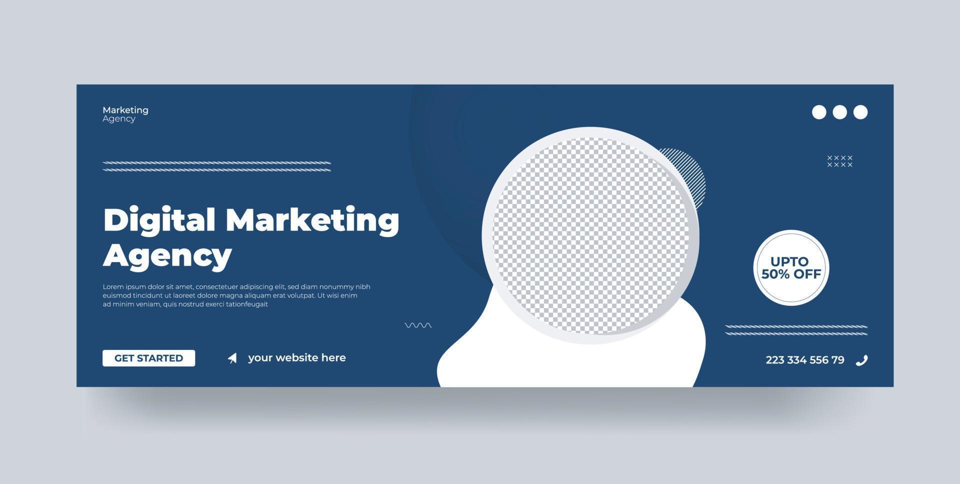 Diseño de banner de plantilla de marketing digital para redes sociales, línea de tiempo de promoción de marketing de negocios digitales, plantilla de portada de Facebook y redes sociales vector