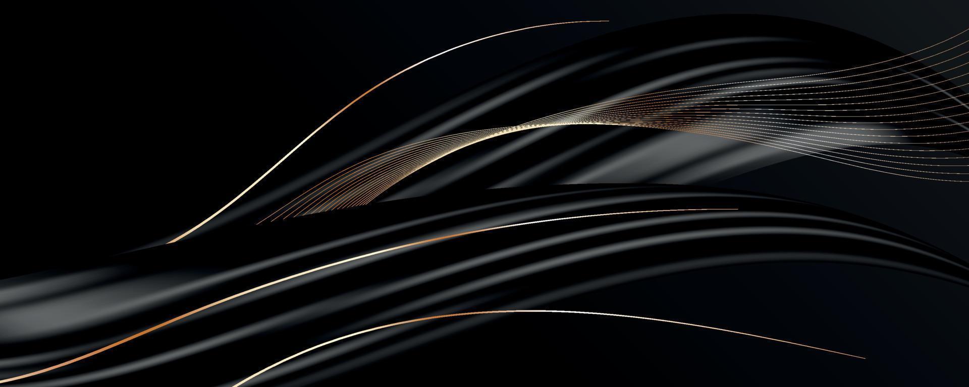 Abstract 3d black background with golden lines vector