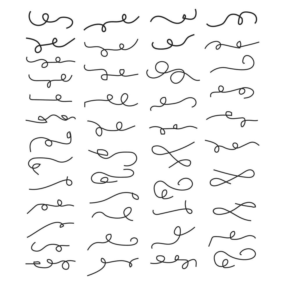 Set of hand drawn Decorative Elements Text Ornaments curly swings swashes Flourishes Swirls Text decoration vector