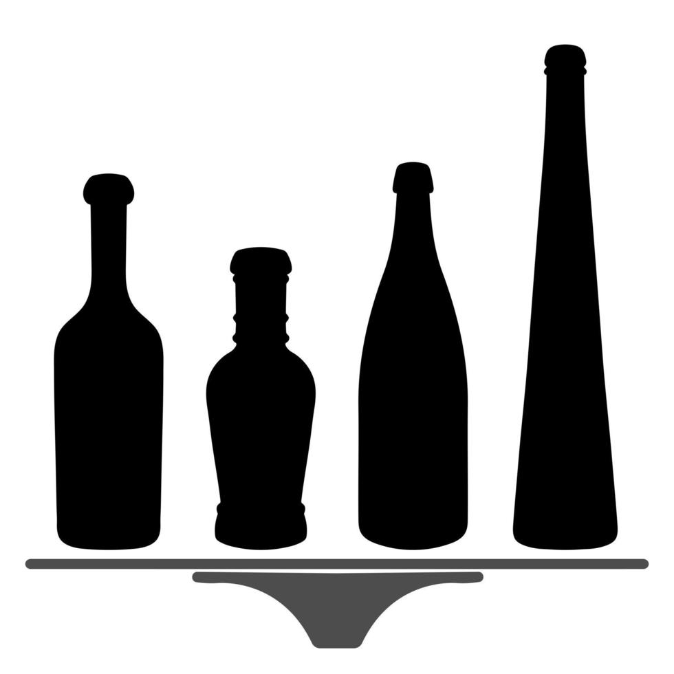 Shape of silhouette of bottle for alcohol, beer, kvass, waters. Outline of a container for storing liquid vector