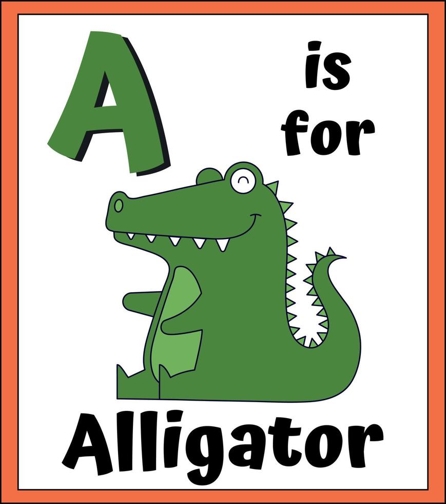 Animal Alphabet Education Flashcards - A is for Alligator vector