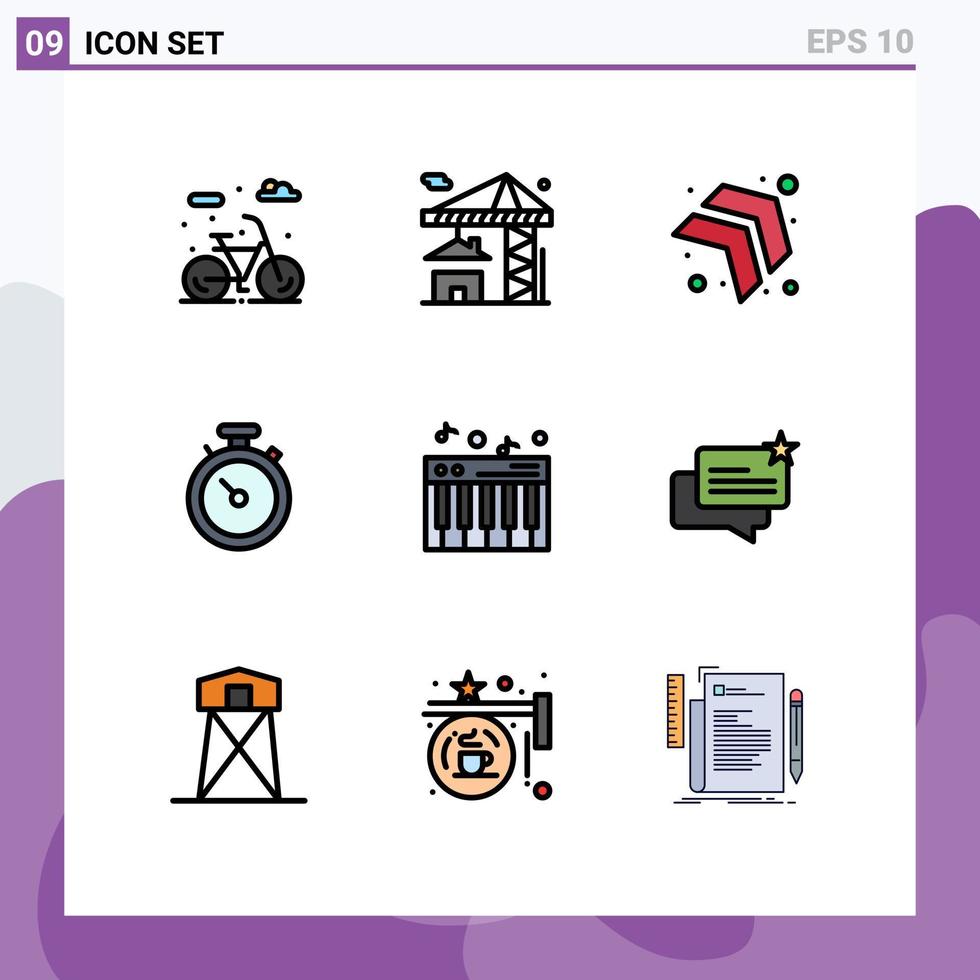 paquete de iconos de vector de stock de 9 signos y símbolos de línea para chatear piano hasta elementos de diseño de vector editables de navegación de música
