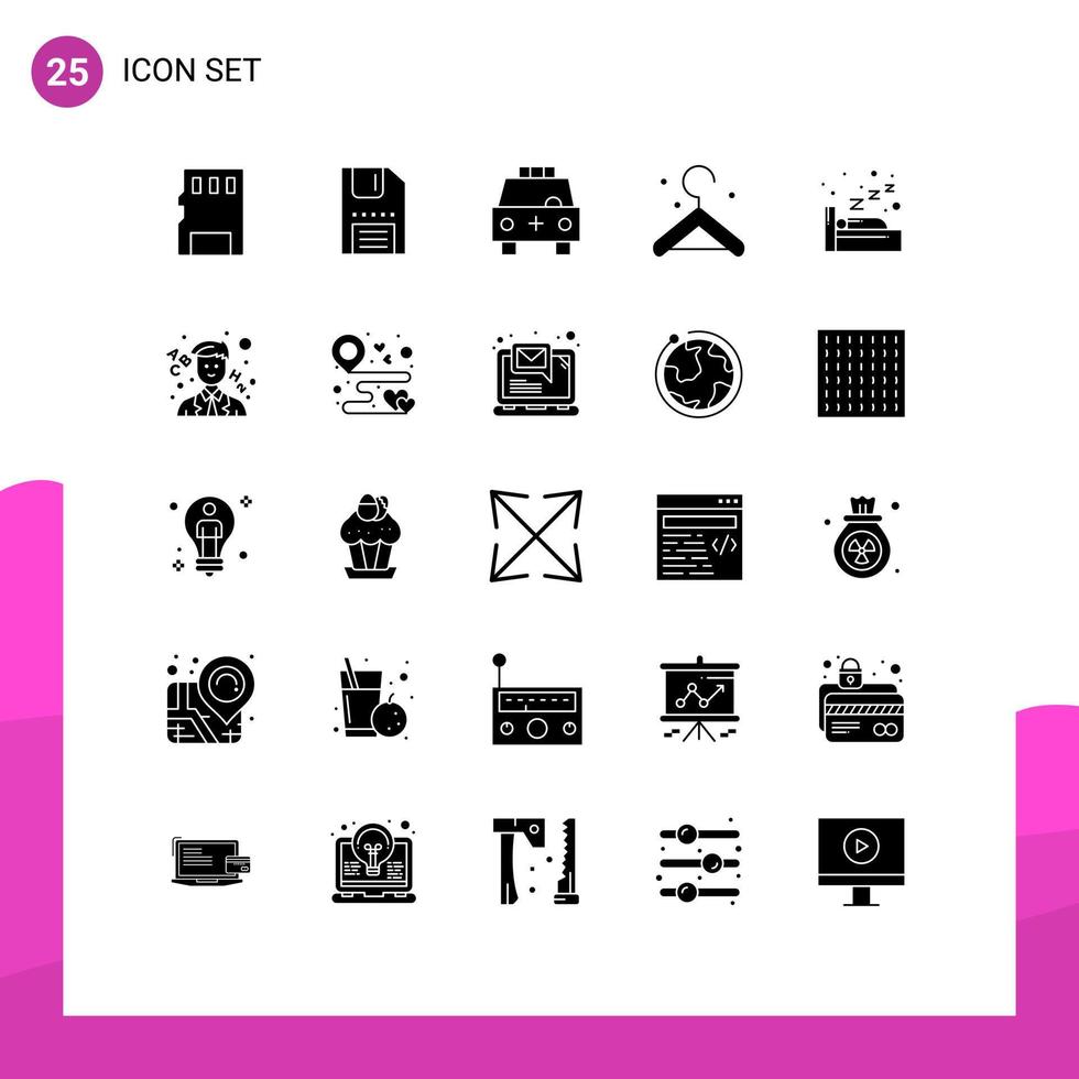 Set of 25 Commercial Solid Glyphs pack for sleep hanger save clothes transport Editable Vector Design Elements