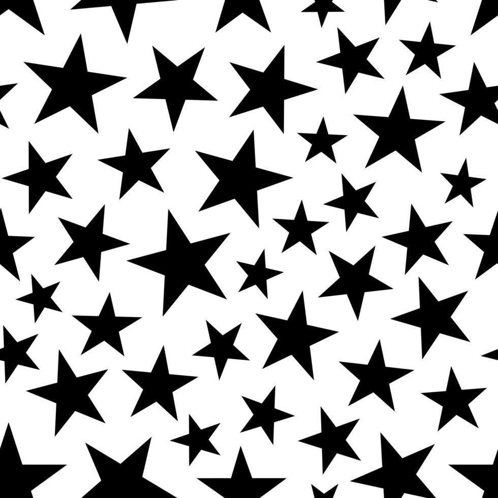 Black Stars on white background Seamless Pattern. Abstract art print. Design for paper, covers, cards, fabrics, interior items and any. Vector illustration.