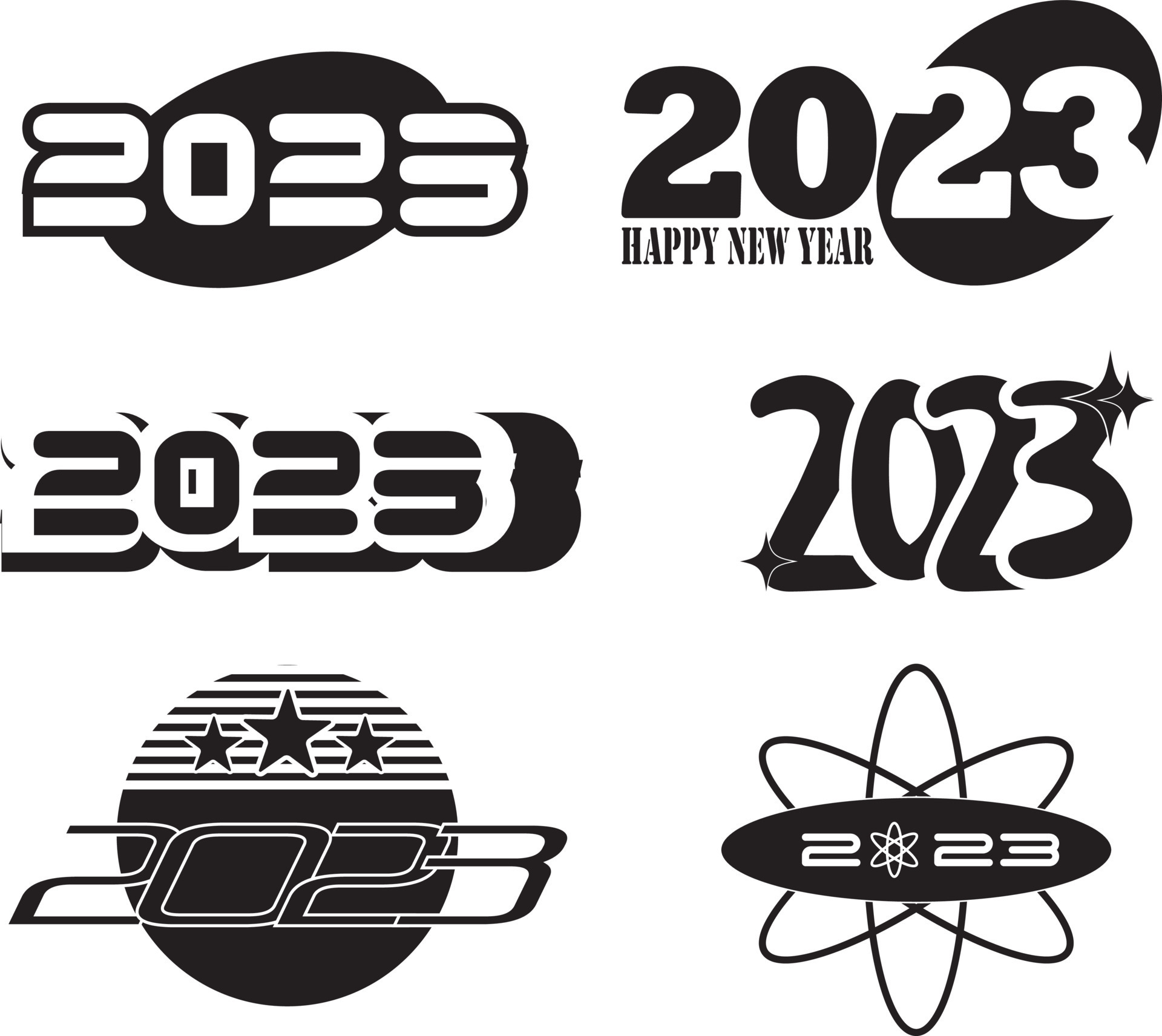 Big Set of 2023 Happy New Year. Logo text design. 2023 number design  template. New Year y2k symbols. 14857028 Vector Art at Vecteezy