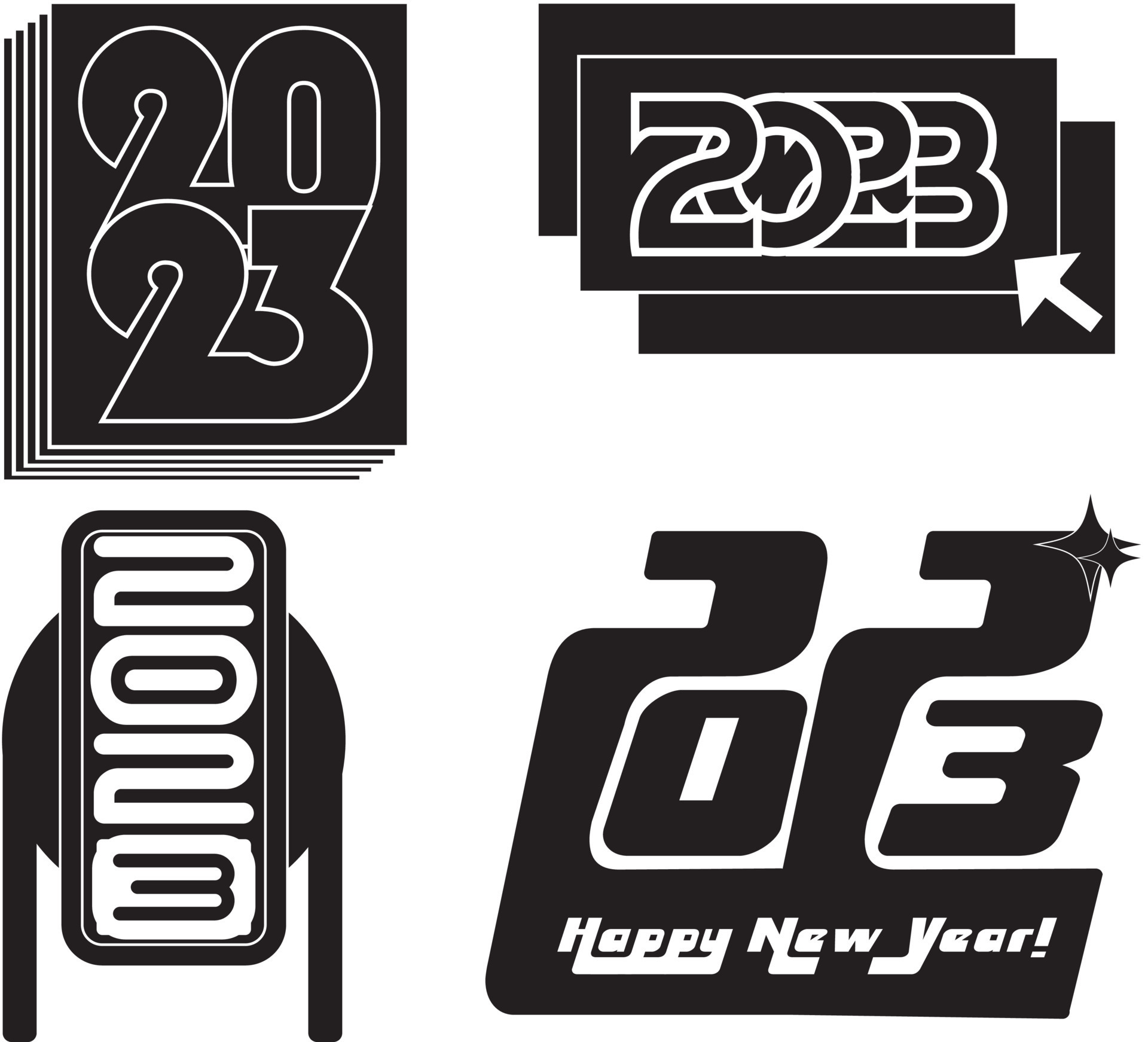 Big Set of 2023 Happy New Year future. Logo text design. 2023 number design  template. New Year y2k symbols. 14857031 Vector Art at Vecteezy