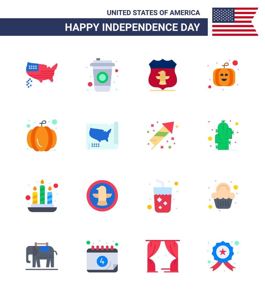 Set of 16 Vector Flats on 4th July USA Independence Day such as usa states usa map pumpkin Editable USA Day Vector Design Elements