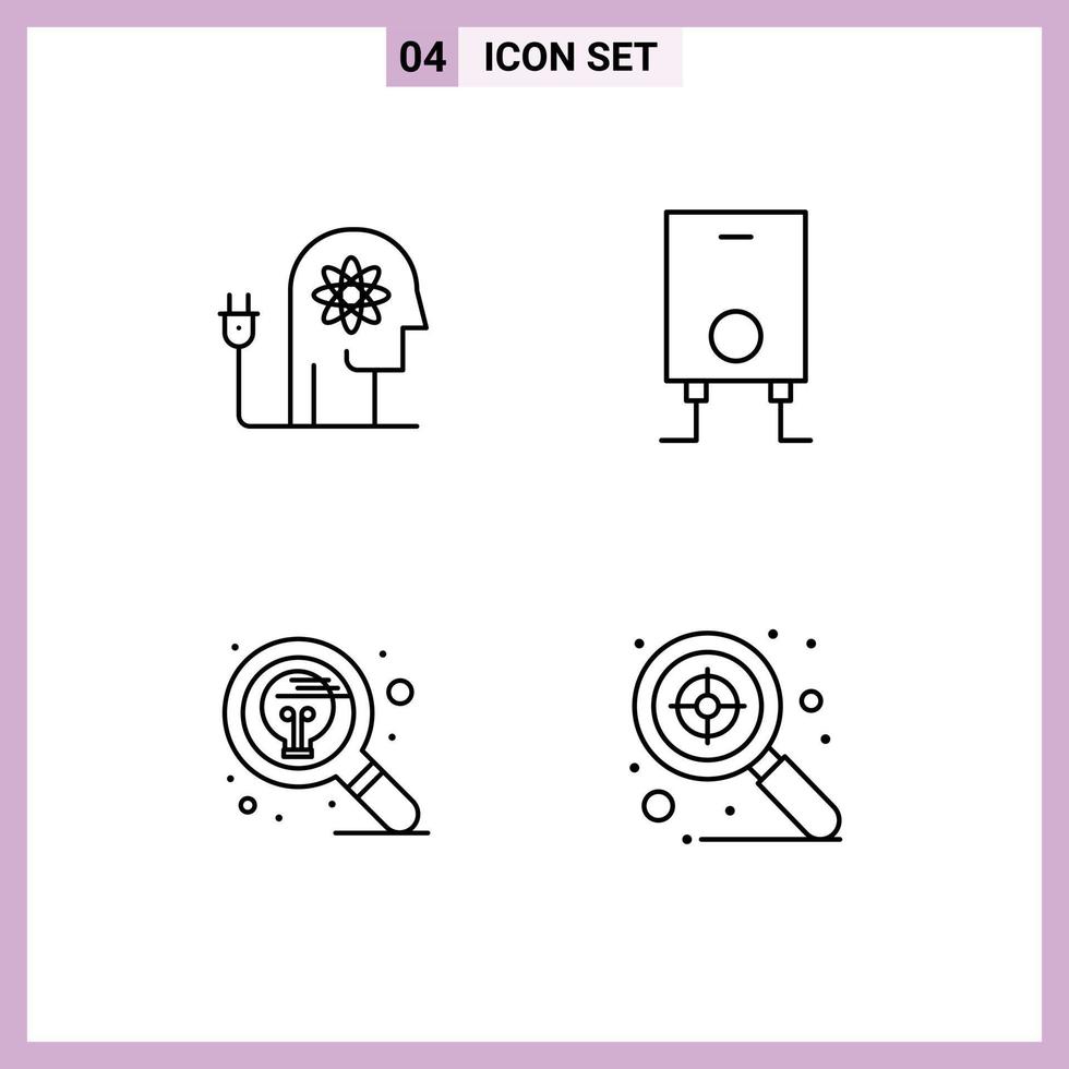 4 User Interface Line Pack of modern Signs and Symbols of boosting find knowledge heater search Editable Vector Design Elements