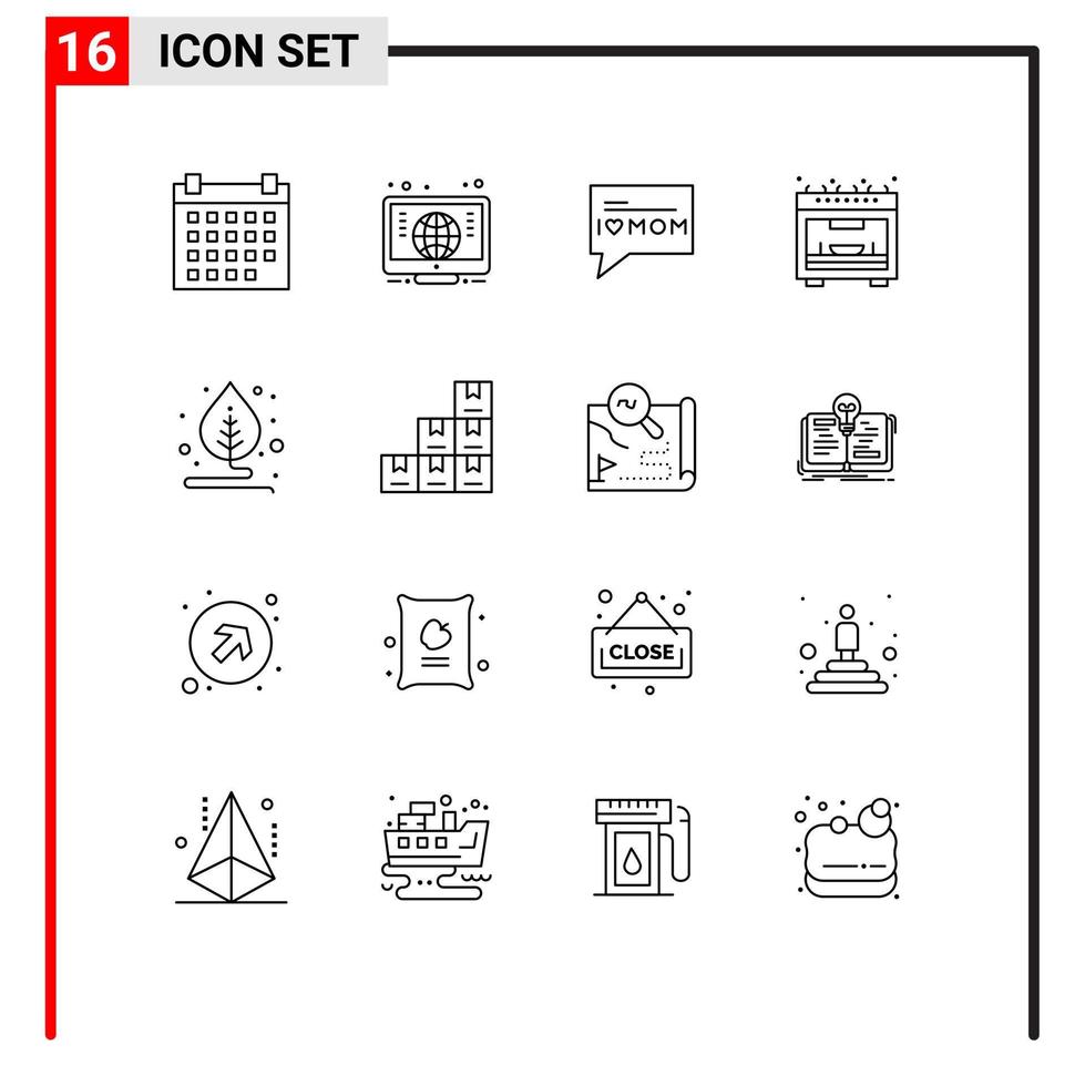 conjunto moderno de 16 contornos y símbolos como cajas planta amor motivación horno elementos de diseño vectorial editables vector