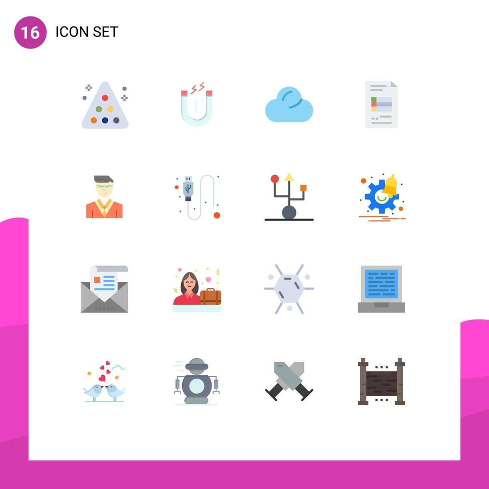 Pack of 16 Modern Flat Colors Signs and Symbols for Web Print Media such as user business tool business reporting business Editable Pack of Creative Vector Design Elements