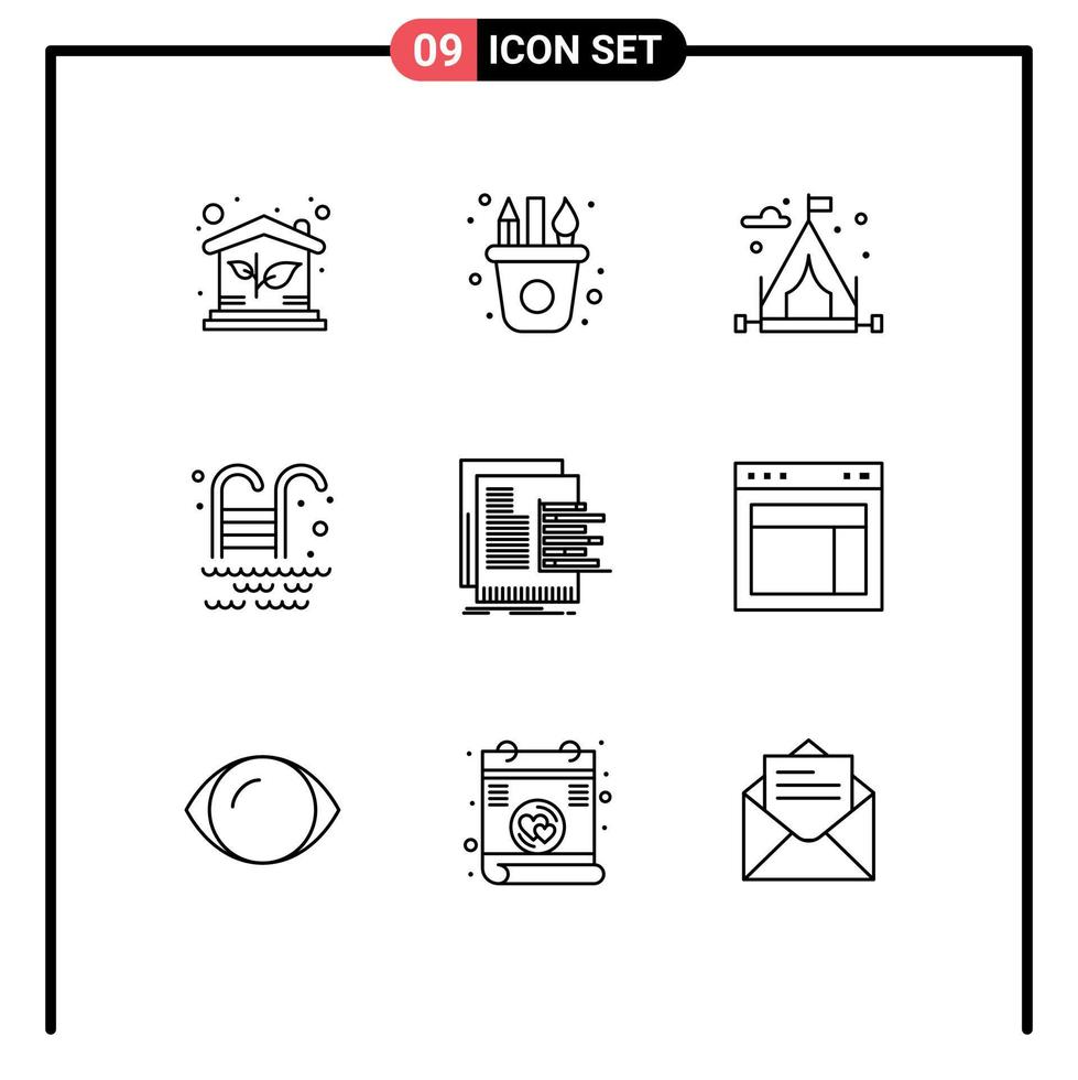 9 Outline concept for Websites Mobile and Apps reports data camping chart water Editable Vector Design Elements