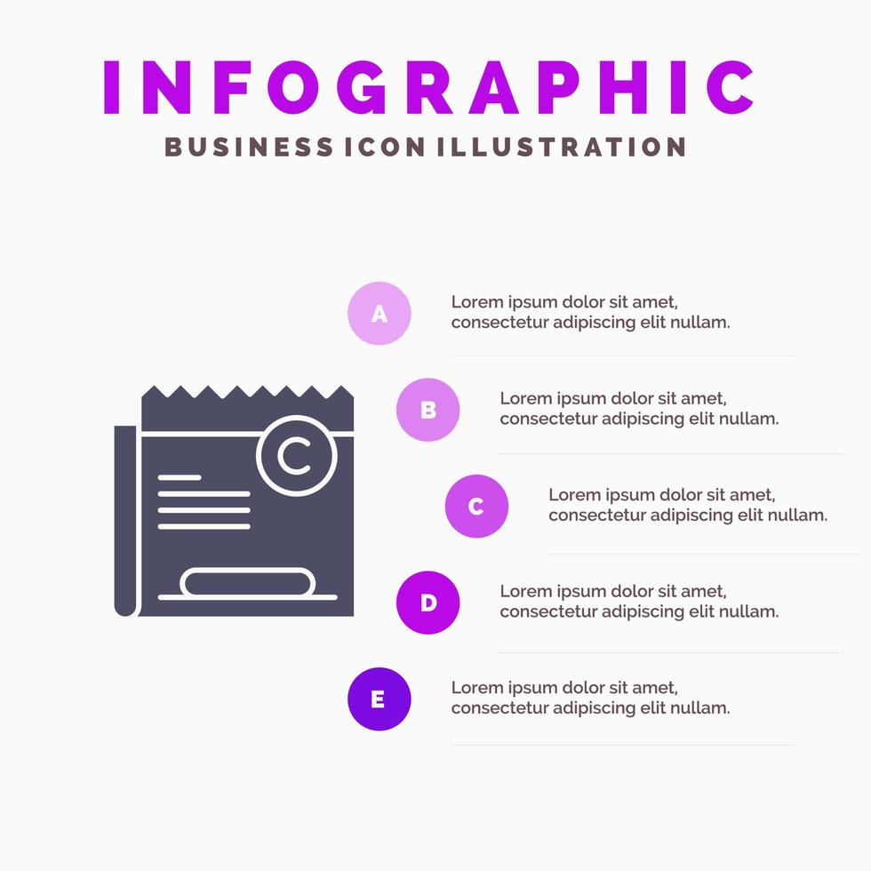 Copy Copyright Restriction Right File Solid Icon Infographics 5 Steps Presentation Background vector
