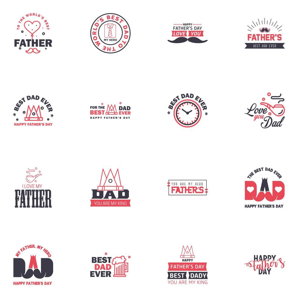 Happy fathers day 16 Black and Pink Typography set Vector typography Vintage lettering for greeting cards banners tshirt design You are the best dad Editable Vector Design Elements