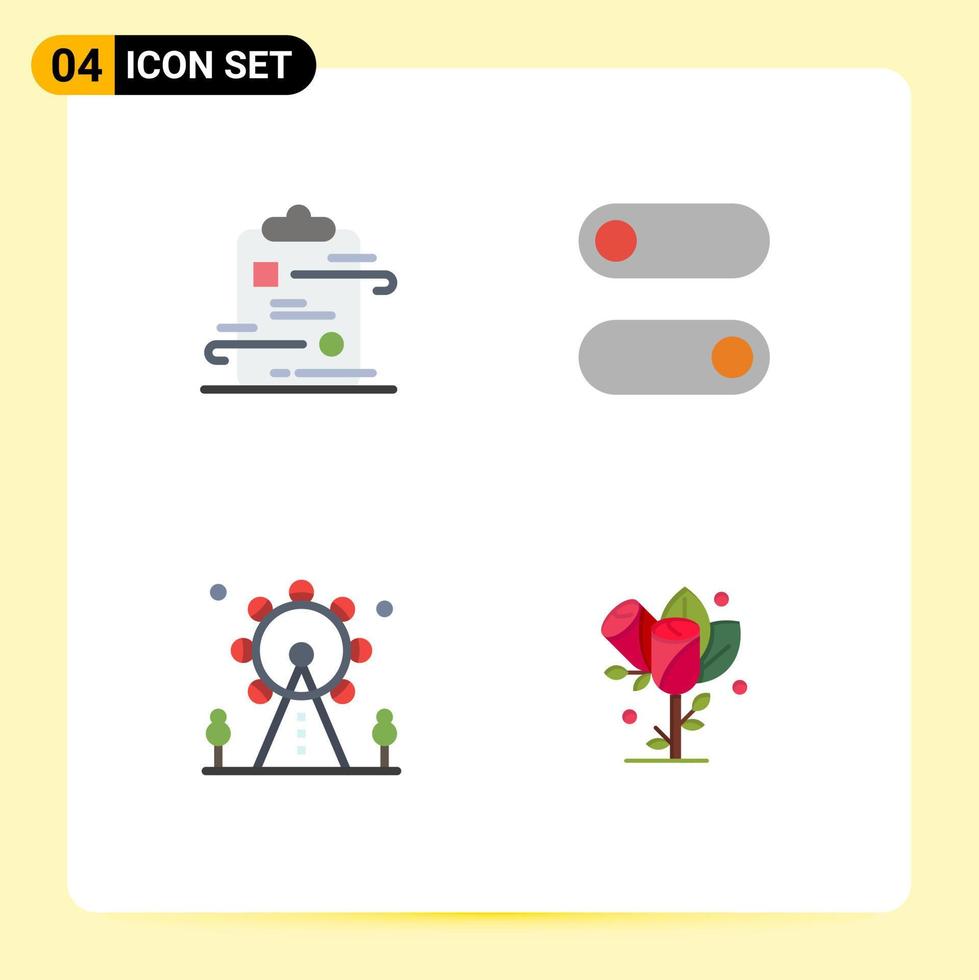 4 Thematic Vector Flat Icons and Editable Symbols of clipboard leisure paper switch sign Editable Vector Design Elements