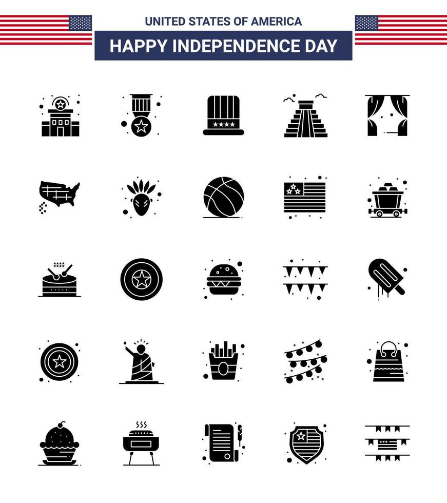 Editable Vector Solid Glyph Pack of USA Day 25 Simple Solid Glyph of leisure usa hat american building Editable USA Day Vector Design Elements