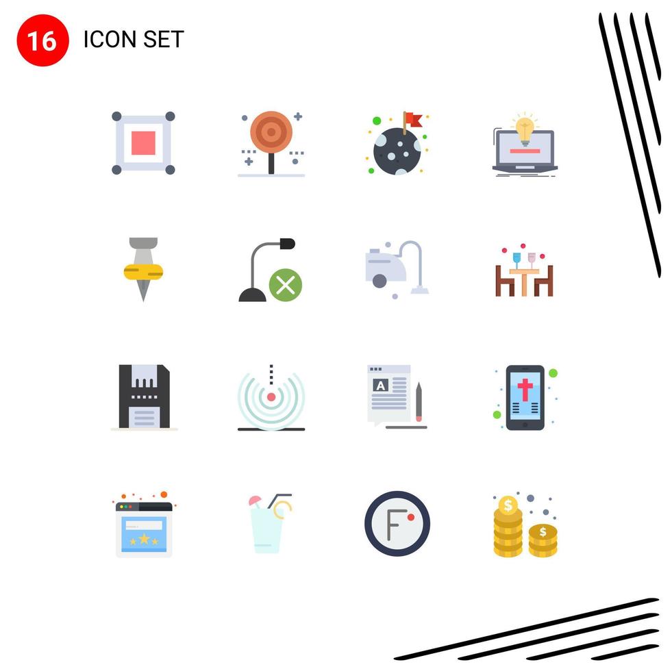Pictogram Set of 16 Simple Flat Colors of solution idea sweet solution planet Editable Pack of Creative Vector Design Elements