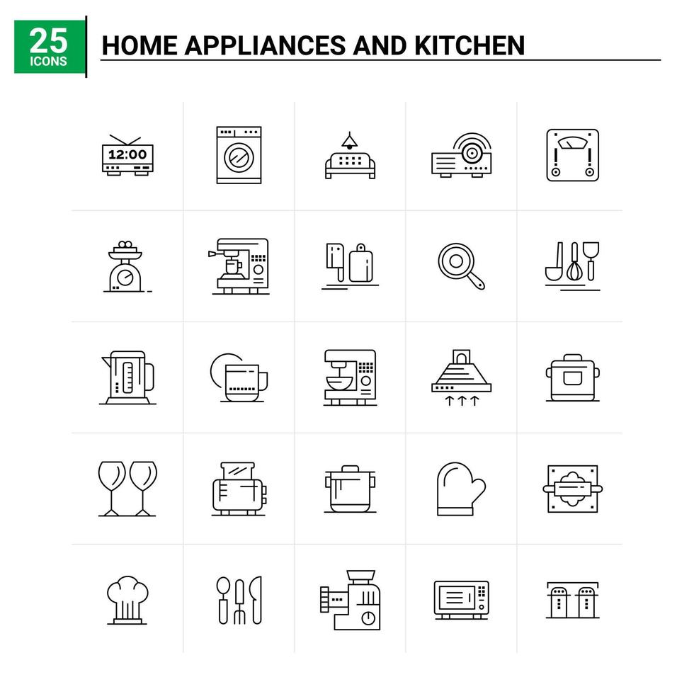 25 electrodomésticos y conjunto de iconos de cocina. fondo vectorial vector