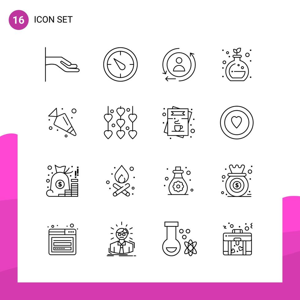 Outline Icon set. Pack of 16 Line Icons isolated on White Background for responsive Website Design Print and Mobile Applications. vector