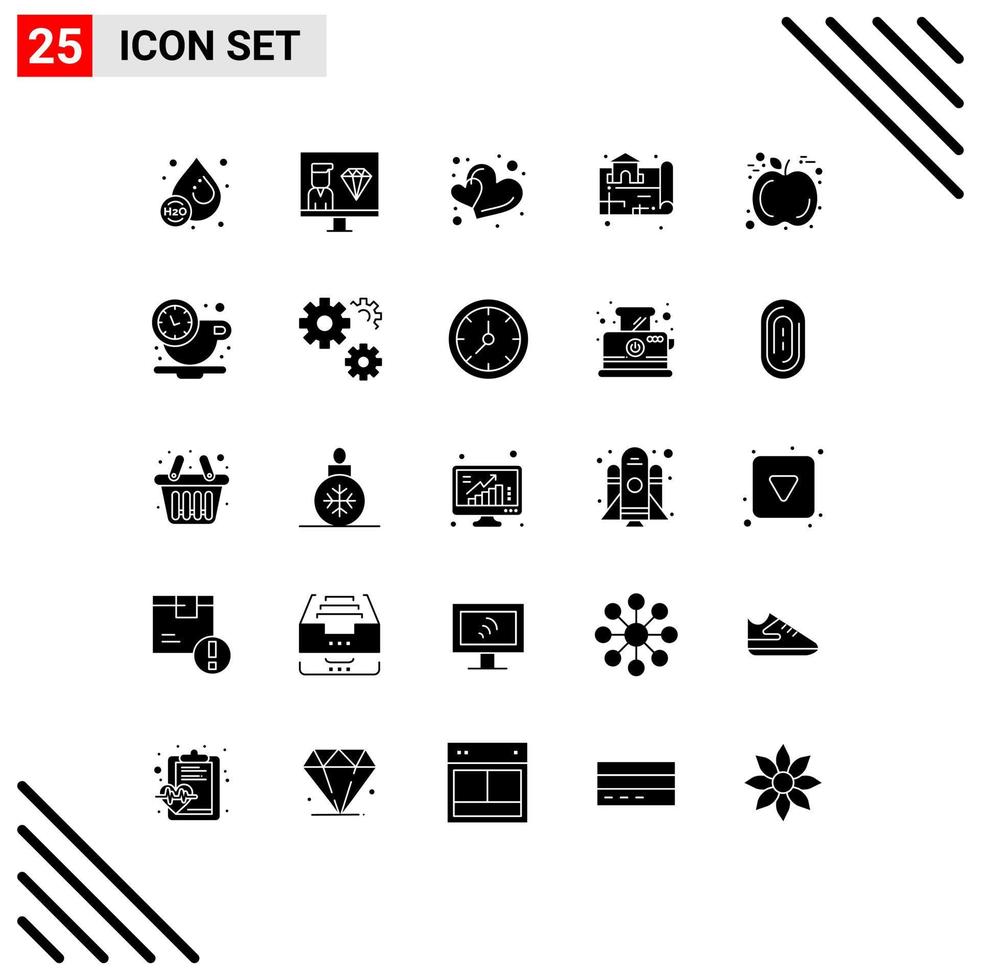 Mobile Interface Solid Glyph Set of 25 Pictograms of apple map programming location two Editable Vector Design Elements