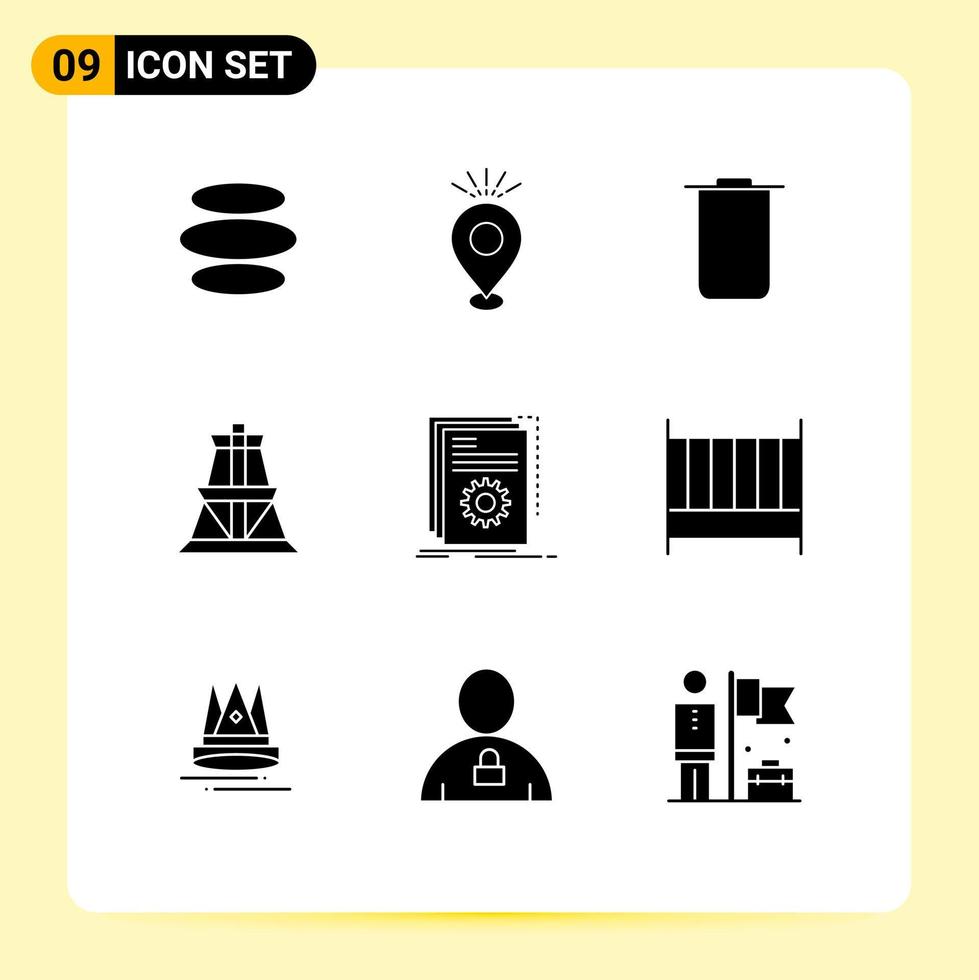 9 Solid Glyph concept for Websites Mobile and Apps build transmission tower map transmission electrical Editable Vector Design Elements