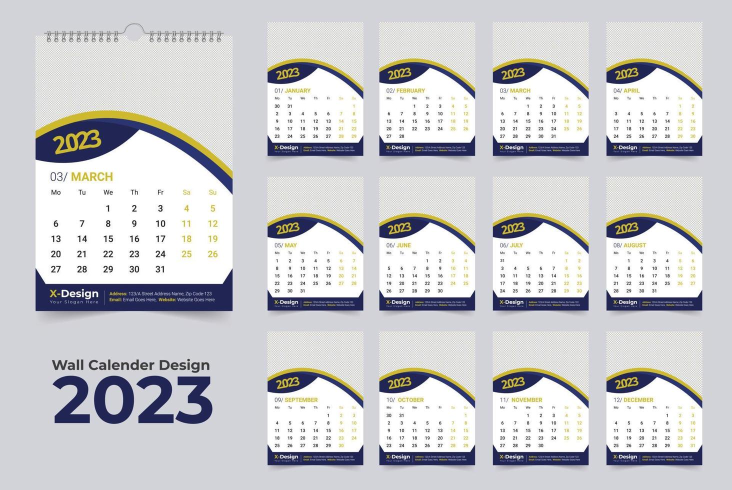 2023 calendar template, Monthly wall calendar, happy new year wall calendar vector