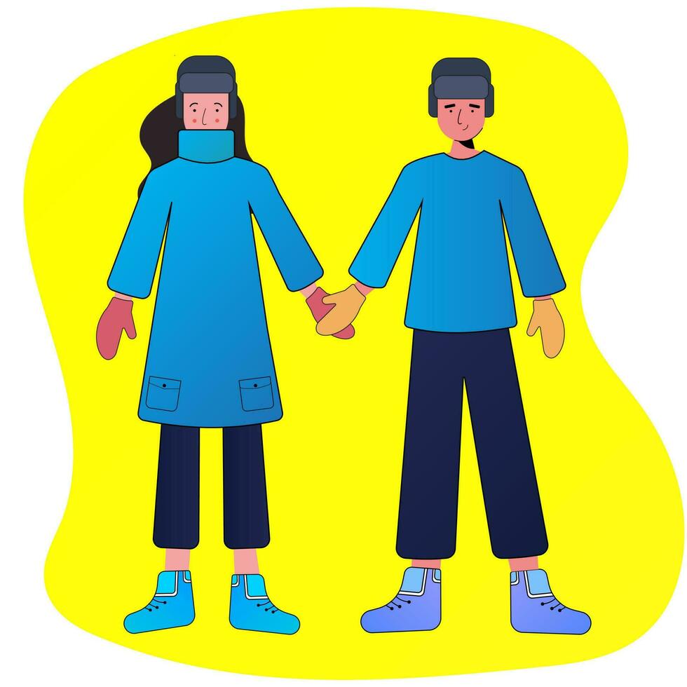 personaje de pareja plana en invierno bueno para sitio web, diseño, papel tapiz, fondo, contenido de medios sociales, impresión, maqueta vector