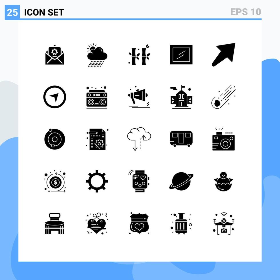 Group of 25 Solid Glyphs Signs and Symbols for direction right bamboo arrow interior Editable Vector Design Elements