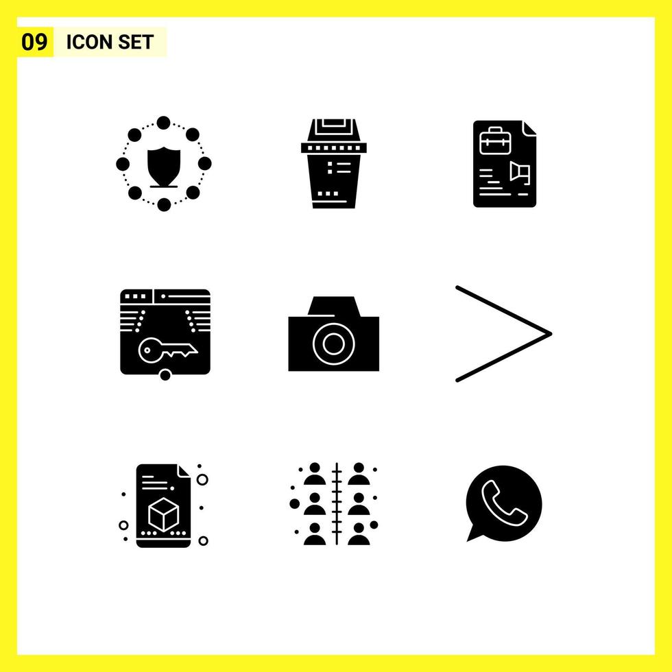 User Interface Pack of 9 Basic Solid Glyphs of photo form file web secure Editable Vector Design Elements