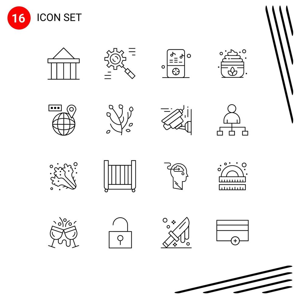 grupo universal de símbolos de iconos de 16 contornos modernos de elementos de diseño de vectores editables del reproductor de música de sauna efectivo mundial