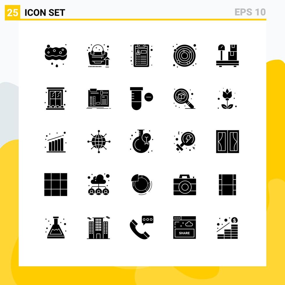 Group of 25 Solid Glyphs Signs and Symbols for decoration package cv box earth Editable Vector Design Elements