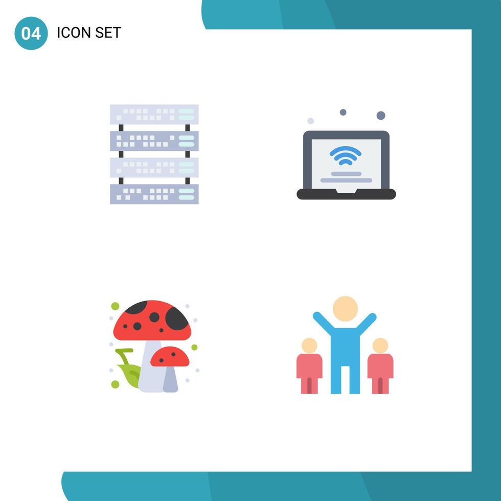 Group of 4 Modern Flat Icons Set for computer autumn server internet of things mushrooms Editable Vector Design Elements