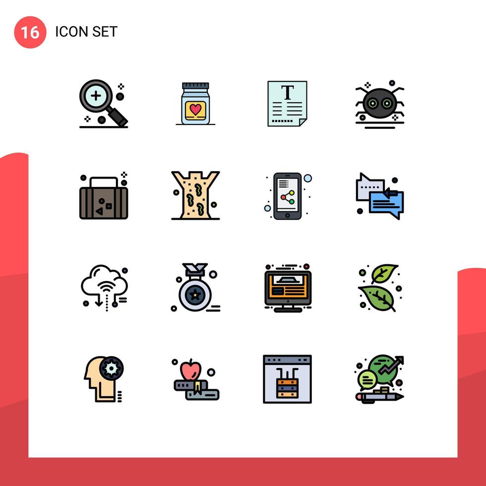 Flat Color Filled Line Pack of 16 Universal Symbols of spooky scary wedding holiday fount Editable Creative Vector Design Elements