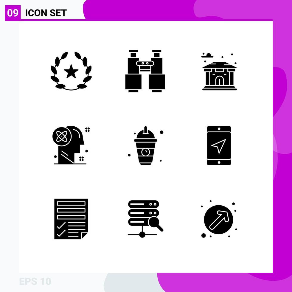 9 User Interface Solid Glyph Pack of modern Signs and Symbols of beverage solution camping processing user Editable Vector Design Elements