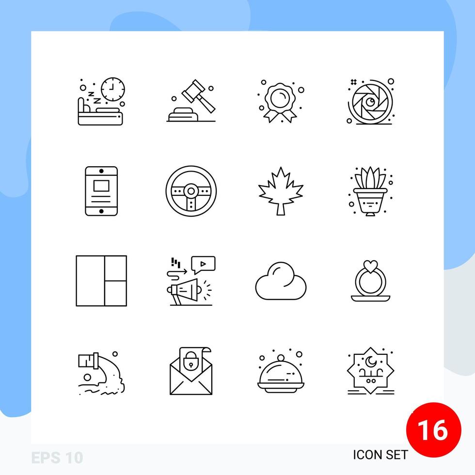 Modern Set of 16 Outlines and symbols such as mobile camera shutter vote camera lens education Editable Vector Design Elements