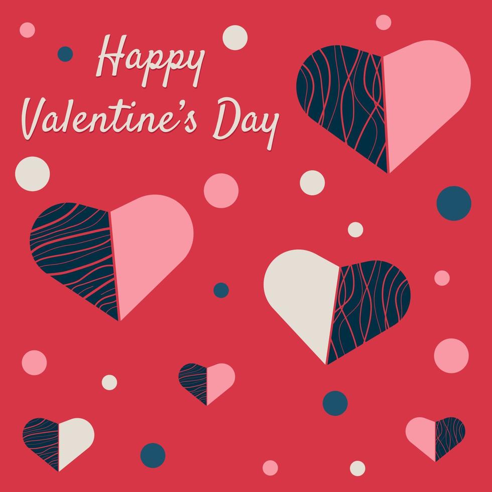 Postcard, banner, button, background for Valentine's Day with halves of hearts and text Happy Valentine's Day on a red background vector