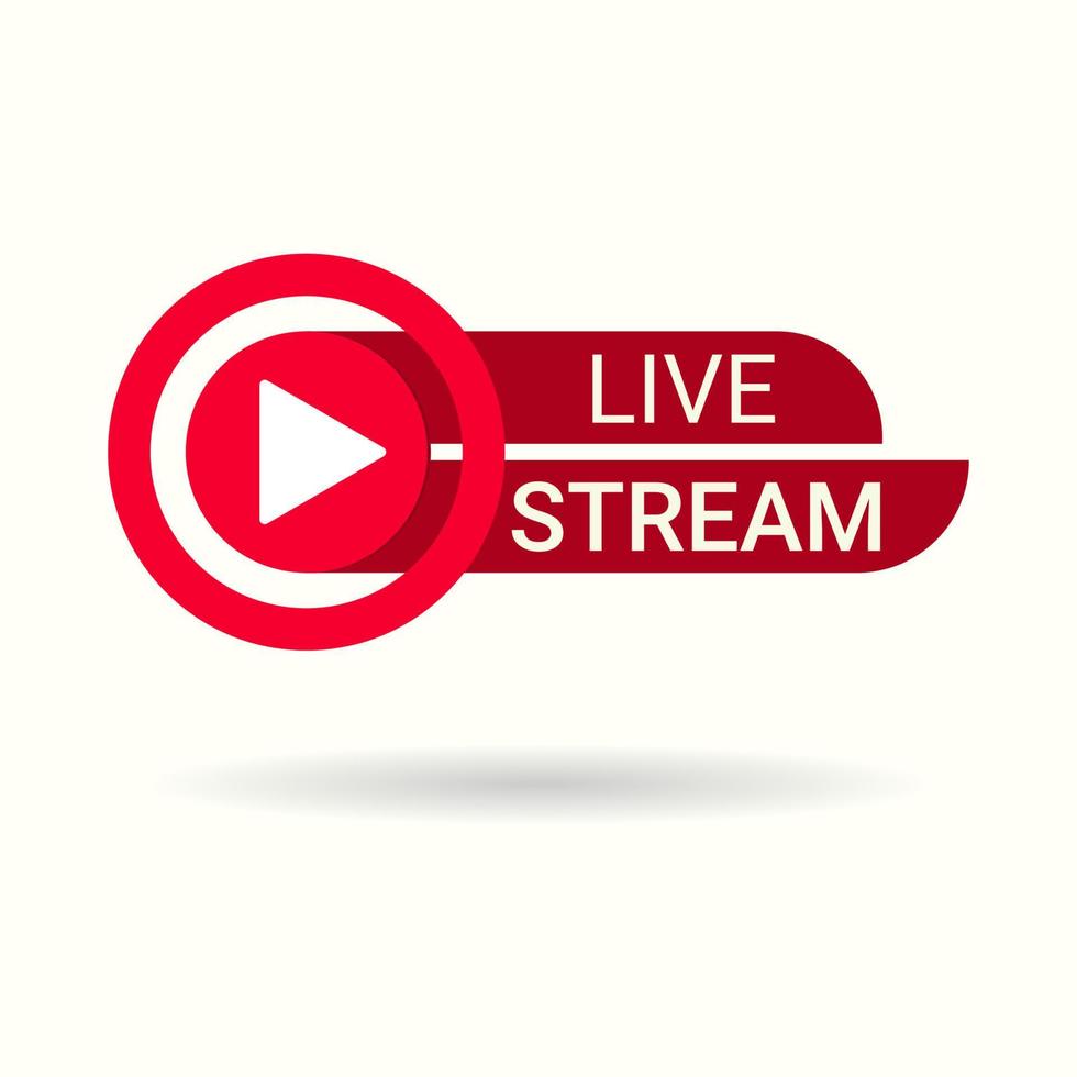 icon, sticker, button with text Live stream and play button in red color vector