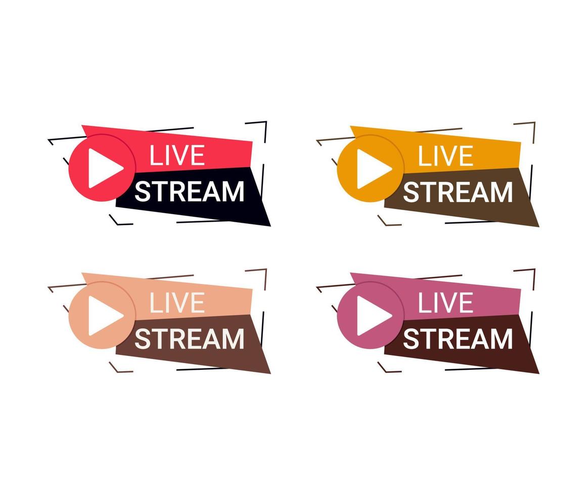 Set of icons, stickers, buttons with text Live stream red, yellow, pink, orange colors vector