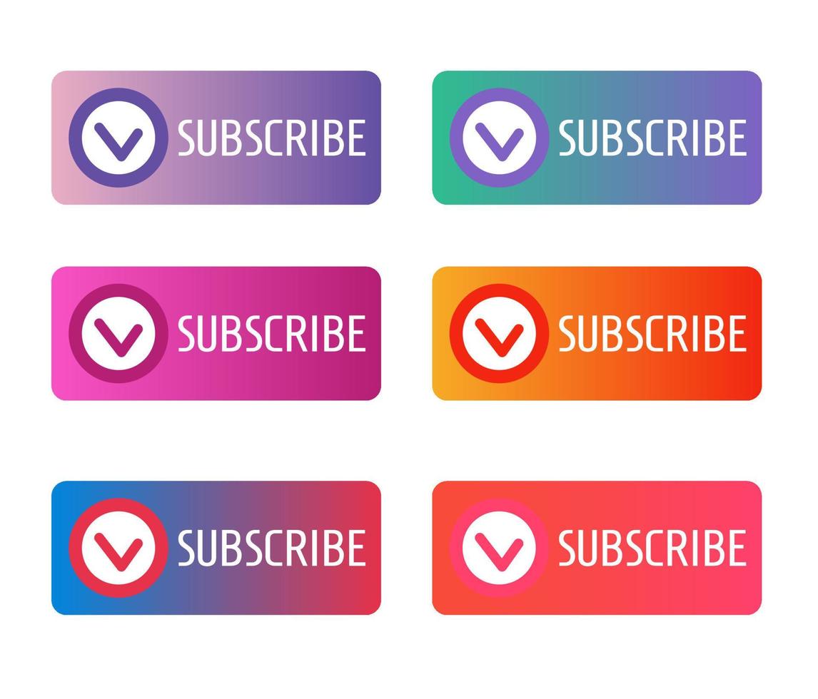 Set icons, stickers, buttons with text Subscribe and check button in soft gradient colors vector