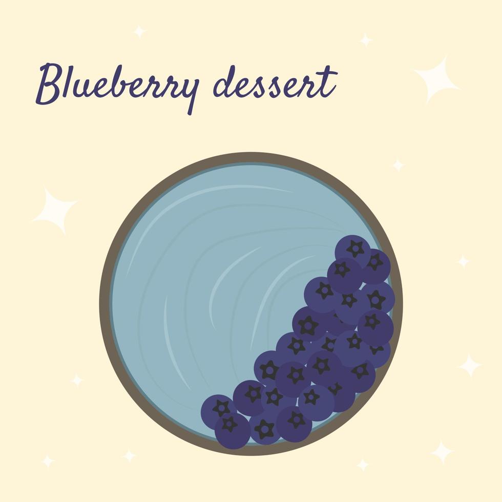 Flat illustration with blueberry desert and blueberry and text Blueberry desert. Illustration can be used for restaurants, cafe, lifestyles blogs, recipes vector