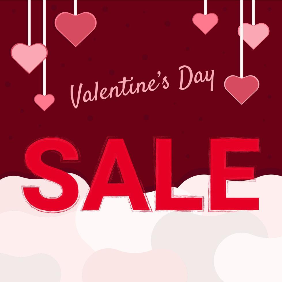 Banner, poster, sticker for St. Valentines sale with text Valentines Day Sale with hearts and clouds on red background vector