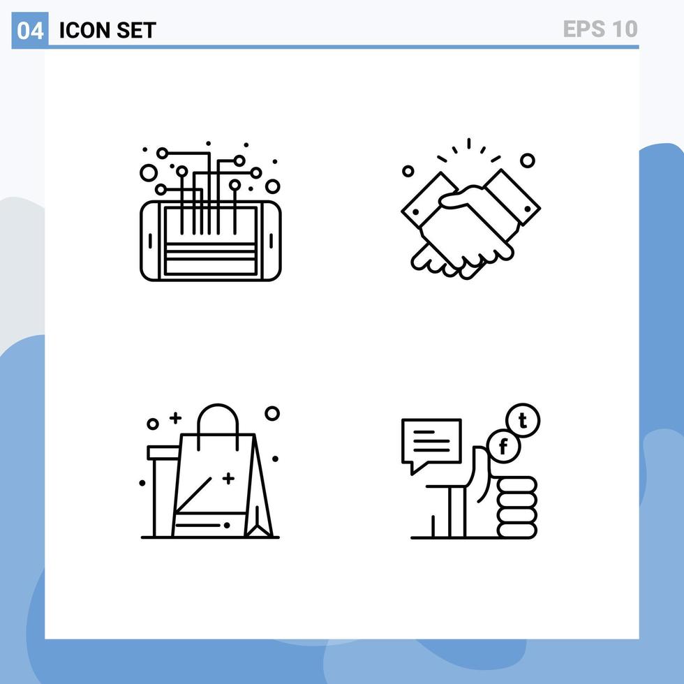 Pictogram Set of 4 Simple Filledline Flat Colors of circuit wishes processor shake bag Editable Vector Design Elements