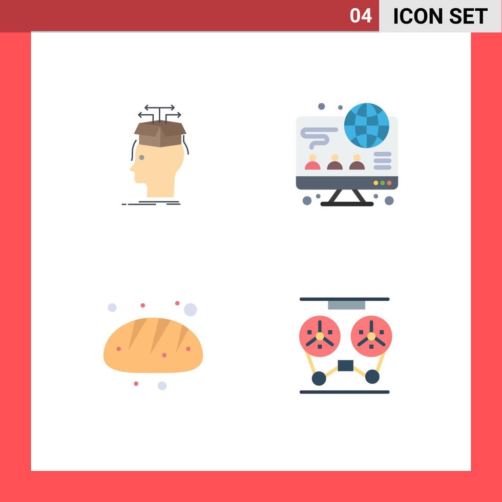 Flat Icon Pack of 4 Universal Symbols of data baking knowledge online food Editable Vector Design Elements