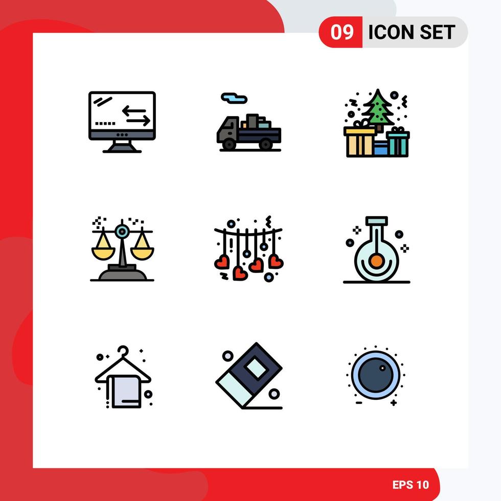 Universal Icon Symbols Group of 9 Modern Filledline Flat Colors of heart law box judgment conclusion Editable Vector Design Elements