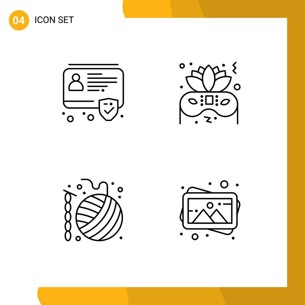 4 Creative Icons Modern Signs and Symbols of id crochet security party knit Editable Vector Design Elements