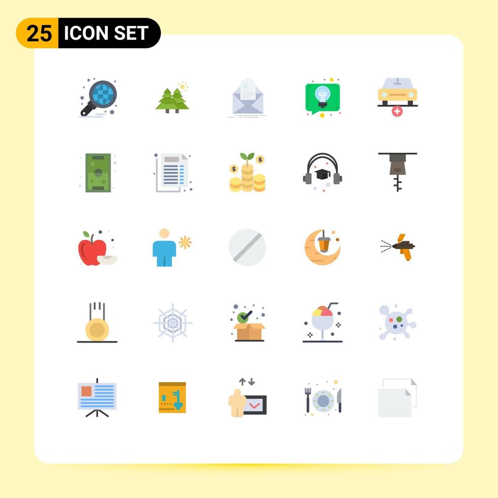 paquete de 25 signos y símbolos de colores planos modernos para medios de impresión web, como árboles de discusión, conversación, correo electrónico, elementos de diseño de vectores editables